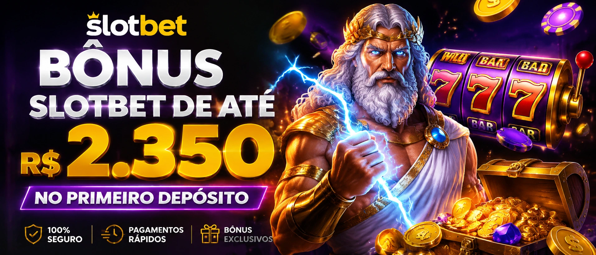 Painel de bônus do slotbet com destaque para a oferta de boas-vindas