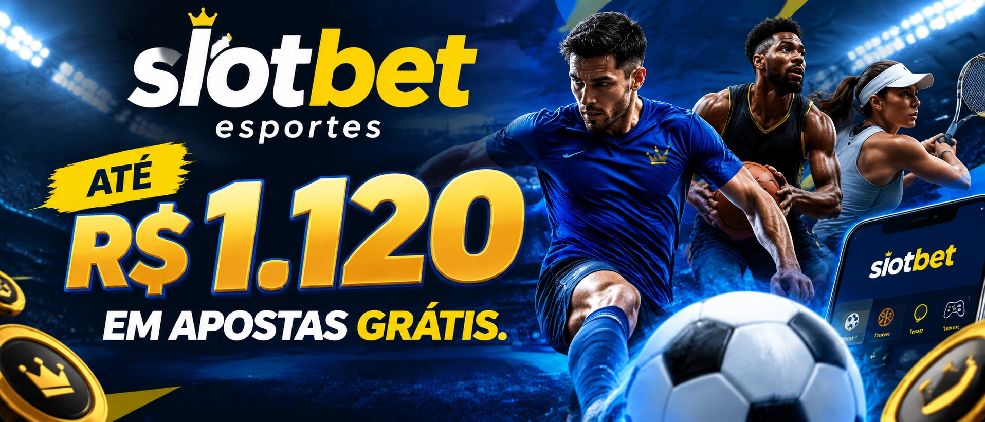 Interface móvel do Slotbet com esportes, bônus e acesso rápido ao cadastro